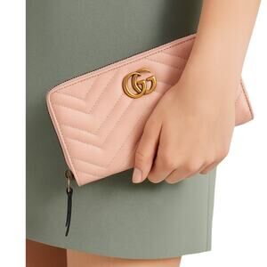 Gucci GG Marmont Pink Calfskin Zip Wallet Leather